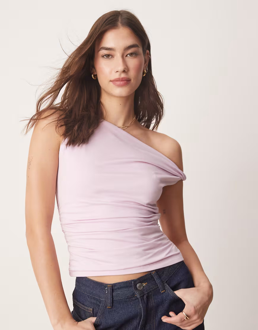 Abercrombie & Fitch off the shoulder modal twist asymmetric top in lilac-Purple | ASOS (Global)
