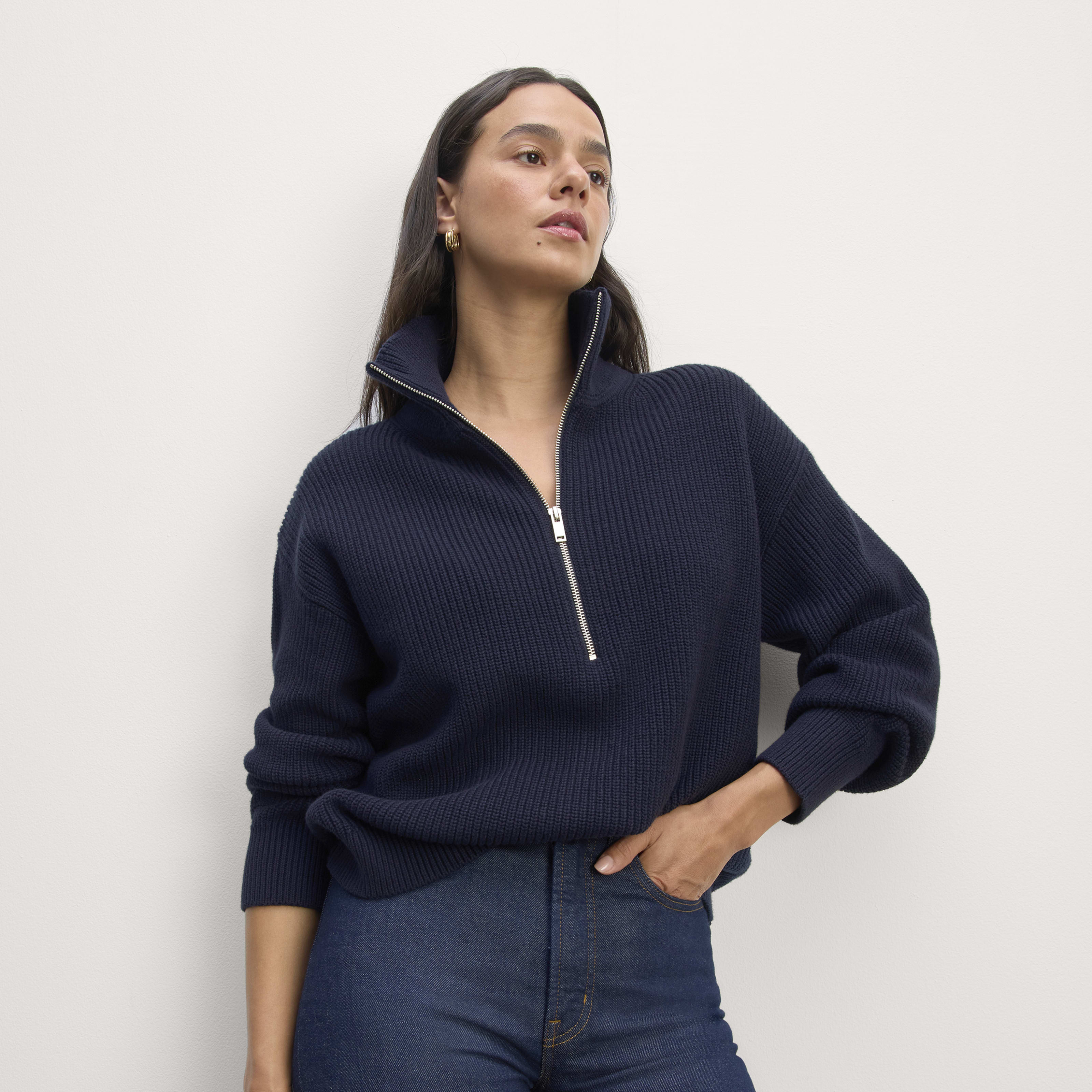 Half-Zip in Everyday Cotton by Everlane in Navy, Size XXL | Everlane