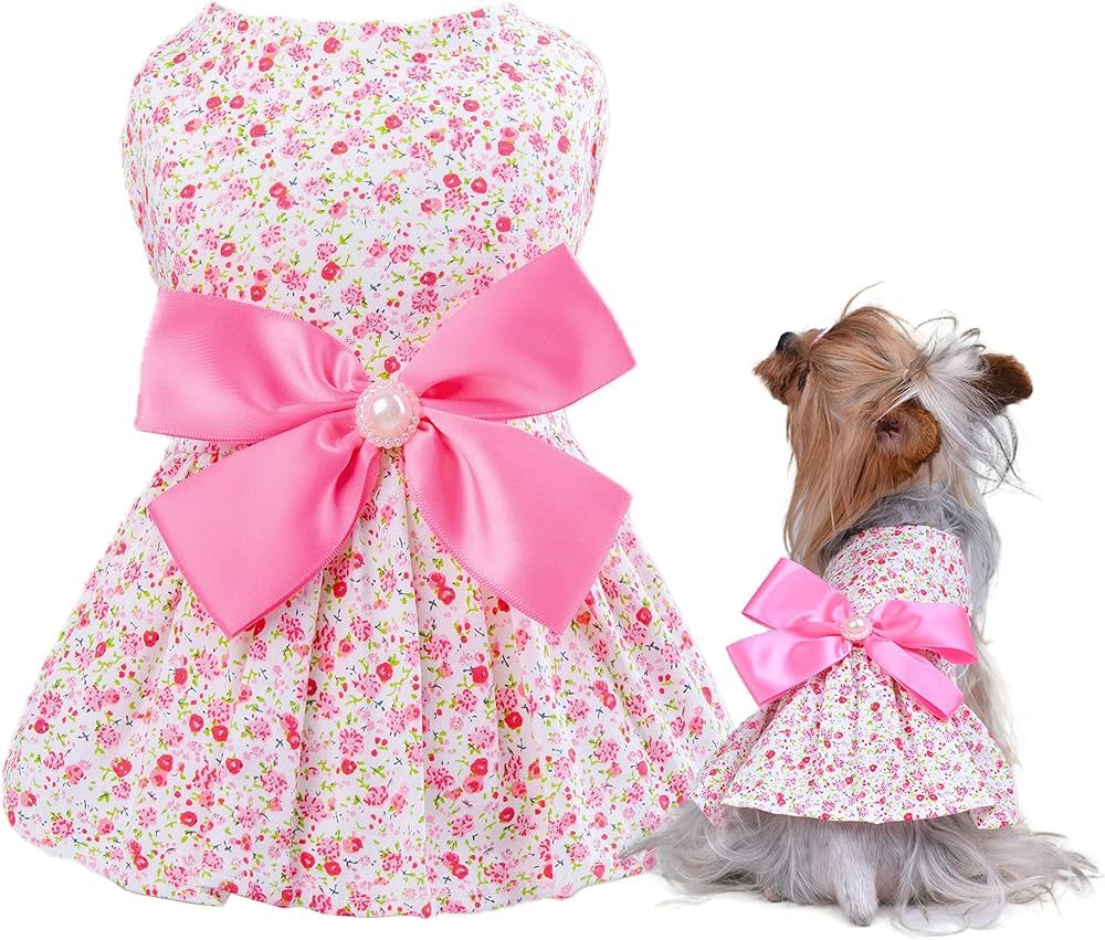 Petroom Sweet Puppy Dog Dress,Cute Princess Cat Dresses Dog Skirt for Small Girl Dogs (Pink,S) | Amazon (US)