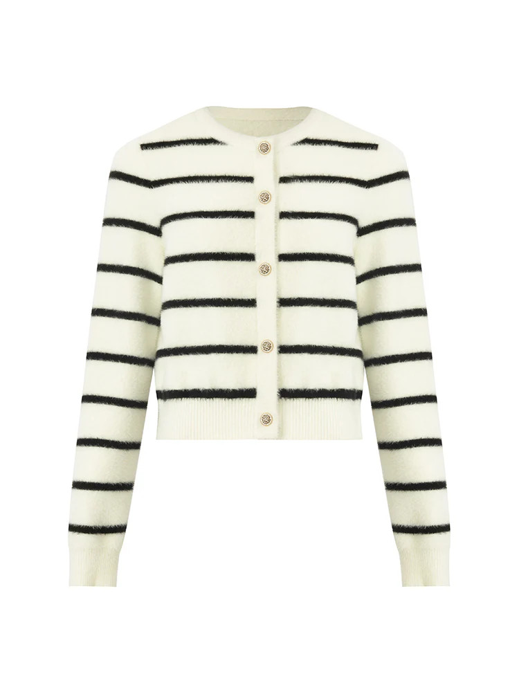 Eco-Friendly Mink Knitted Striped Women Cardigan | GOELIA