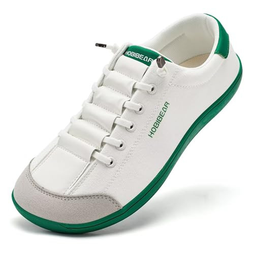 HOBIBEAR Barefoot Minimalist Shoes Womens Mens | Zero Drop | Wide Width Canvas Slip-on Shoes(White/Green, Women 12.5/Men 11.5) | Amazon (US)