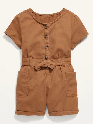 Short-Sleeve Tie-Belt Utility Romper for Toddler Girls | Old Navy (US)