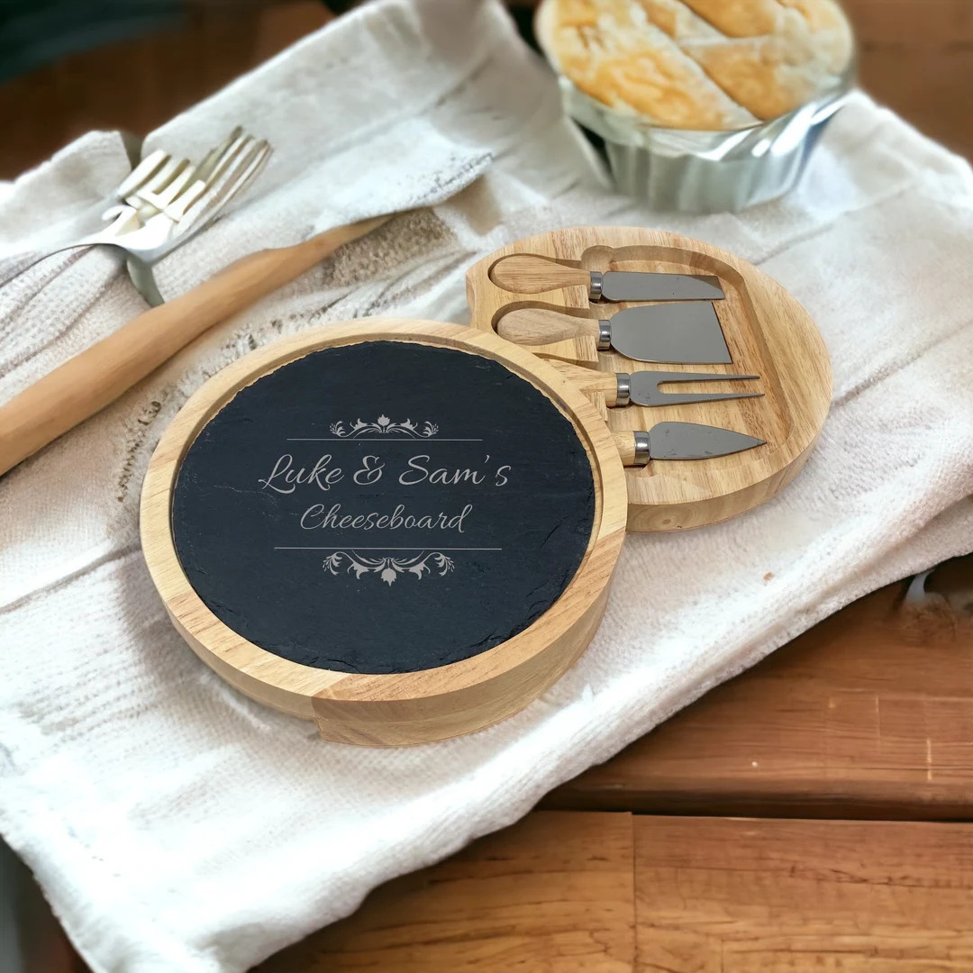 Personalised Wood and Slate Cheese Board Gift Set With 4 Hidden Servers - Wedding, Anniversary, C... | Etsy (US)