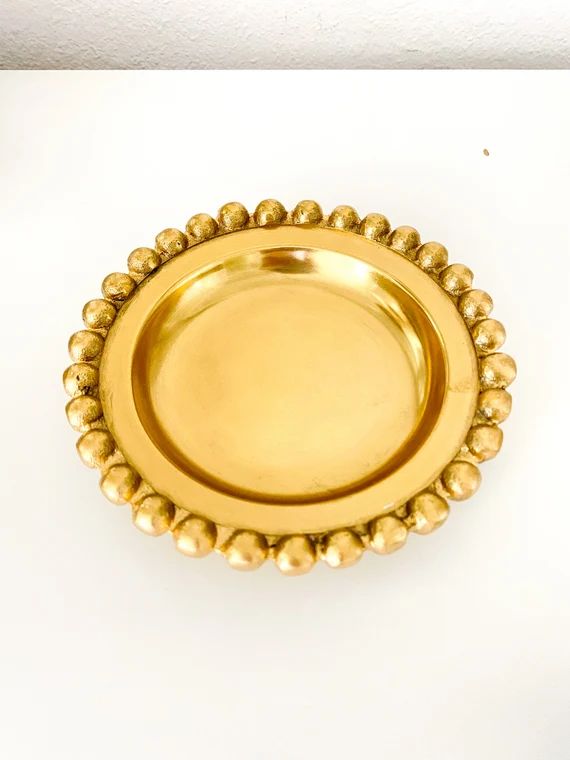 Mini Gold Beaded Round Tray Gold Candle Holder Gold Beaded - Etsy | Etsy (US)