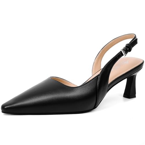 Mostrin Black Kitten Slingback Heels for Women Low Pointed Closed Toe Heels Women's Pumps Shoes Dressy for Office Work Party | Amazon (US)