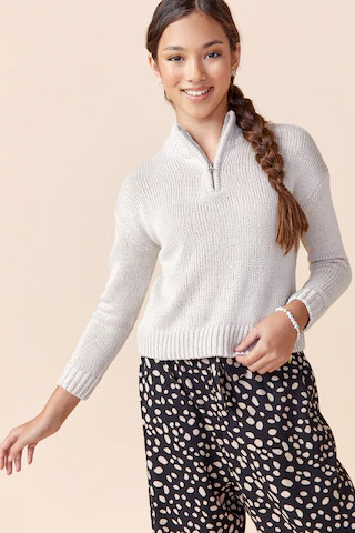 Girl's franki Ribbed Quarter Zip Sweater in Gray by Franki by Francesca's - Size: 8 | Francesca's