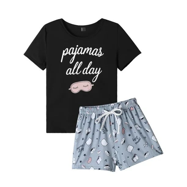 MyFav Women's Cute Cartoon Print Tee and Shorts Pajama Set,XS | Walmart (US)