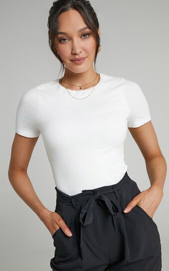 Alexie High Neckline Tshirt in White | Showpo (US, UK & Europe)