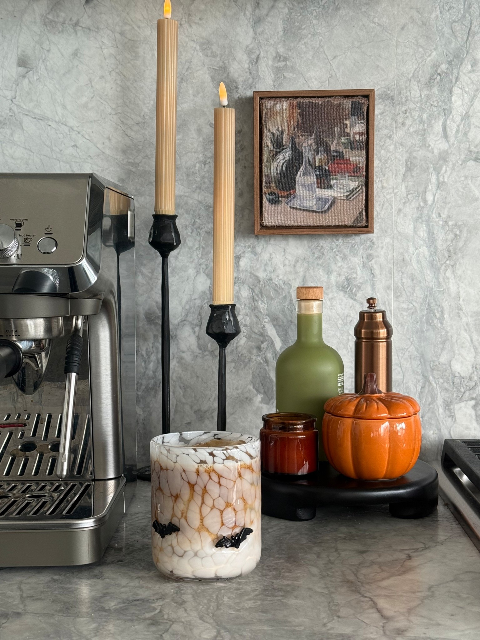 Spooky Cozy Coffee Corner 🕯️🎃 #halloween #coffeecorner #home 

#LTKHome #LTKHalloween #LTKSeasonal