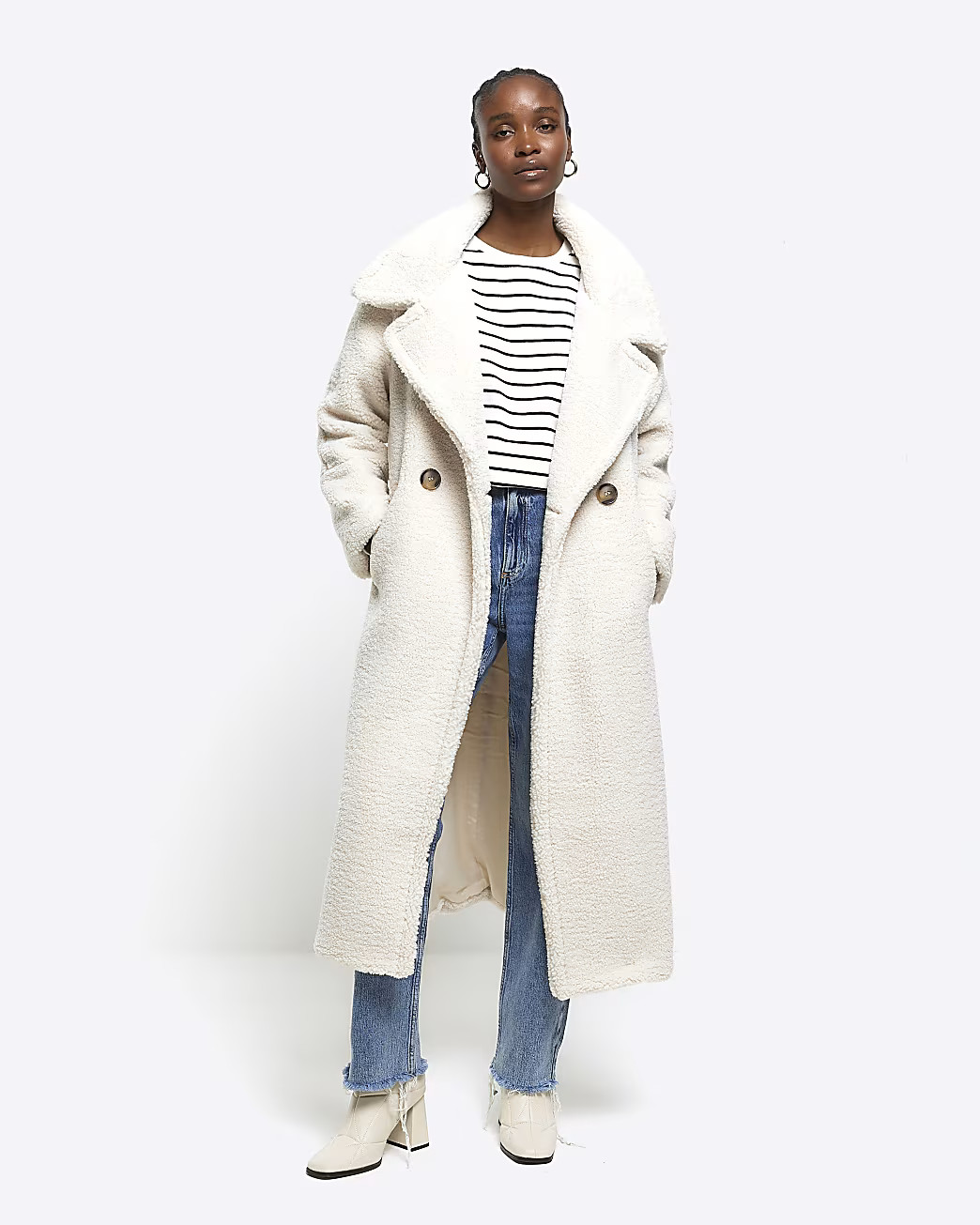 Cream borg oversized coat | River Island (UK & IE)