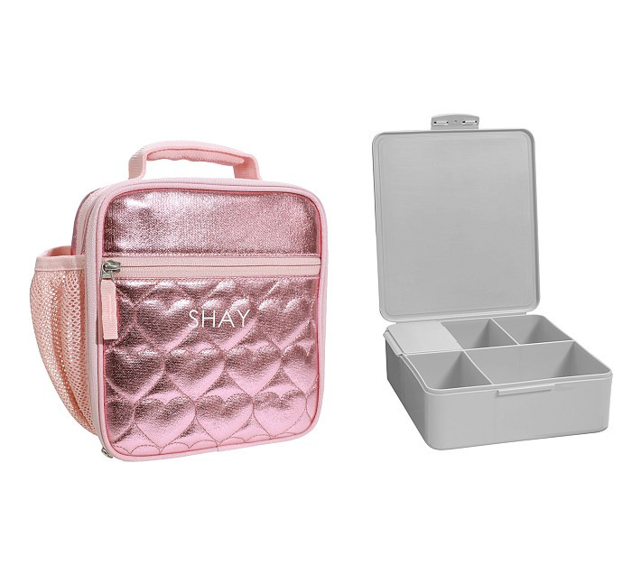 Mackenzie Pink Metallic Hearts Lunch & Bento Bundle, Set of 2 | Pottery Barn Kids