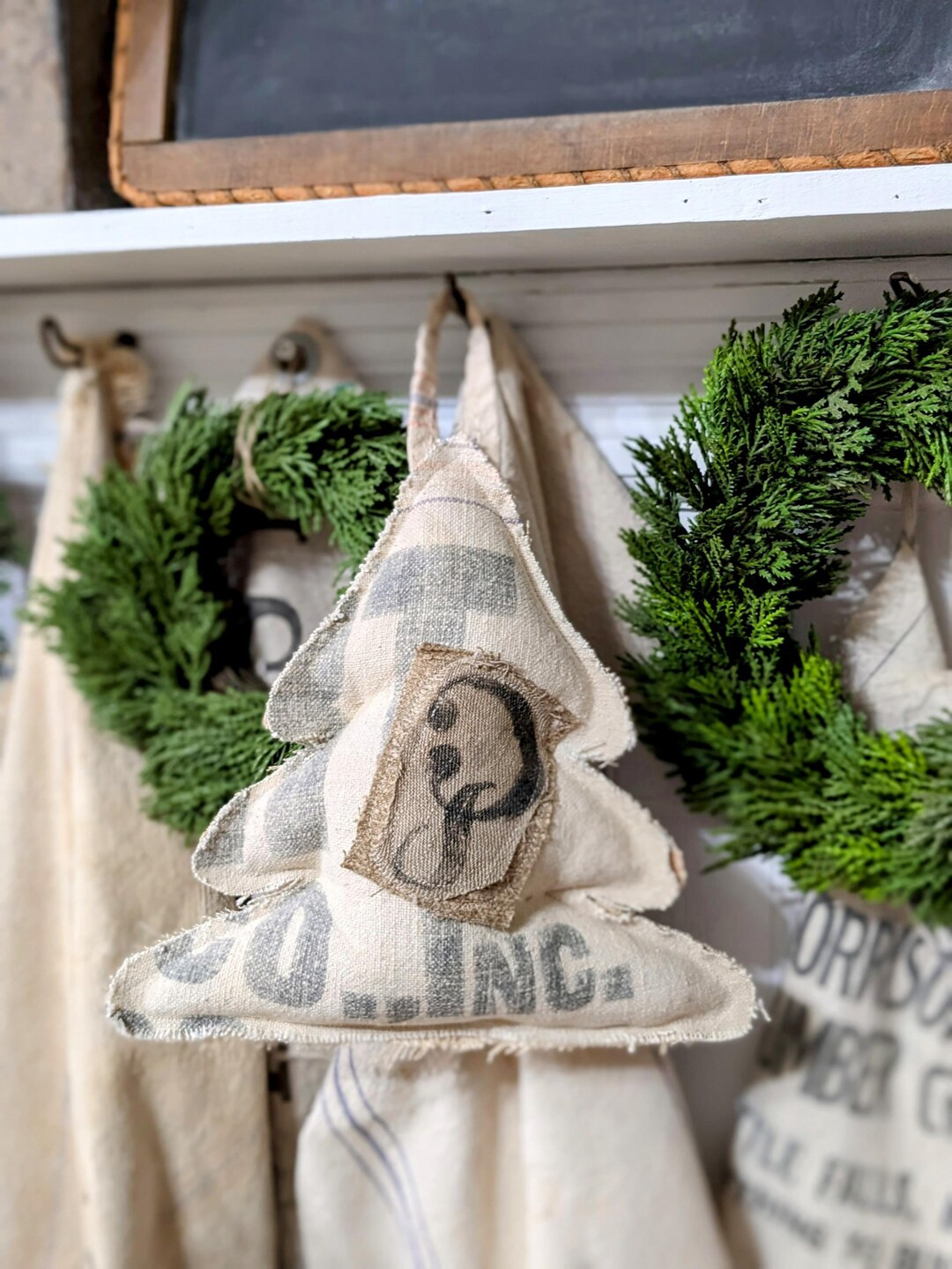 Vintage Grain Sack Hanging Christmas Tree/peg Rail Decor/holiday Banner. - Etsy | Etsy (US)