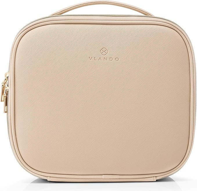 Vlando Makeup Bag for Travel,Faux Leather Make up Bag for Girls Women Gift,Portable Waterproof Co... | Amazon (US)