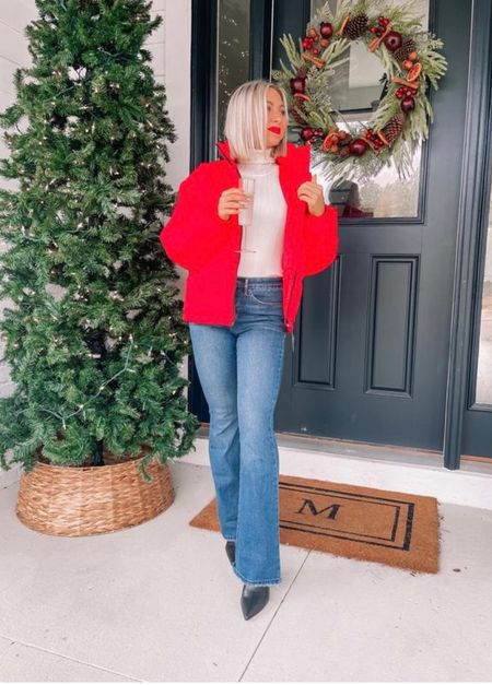 Holiday outfit from #walmart — size small in the puffer and turtleneck and size 2 in the jeans #walmartfashion #pufferjacket #jeans 

#LTKunder50 #LTKSeasonal #LTKHoliday