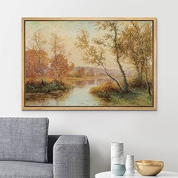 SIGNLEADER Framed Canvas Print Wall Art Autumn Fall River Dawn Forest Trees Nature Wilderness Ill... | Amazon (US)
