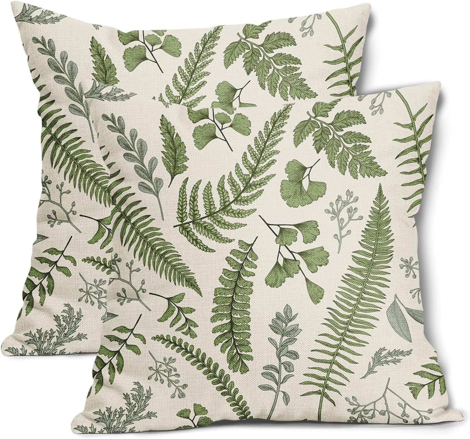 Sage Green Leaf Plant Pillow Covers 18X18 Inch Set of 2 Tropical Fern Herbs Botanical Leaves Flor... | Amazon (US)
