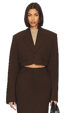 GRLFRND The Cropped Blazer in Ganache Brown from Revolve.com | Revolve Clothing (Global)