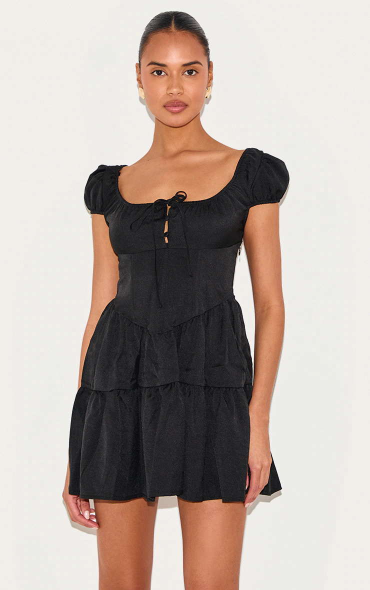 Black Corset Detail Tie Shift Dress | PrettyLittleThing IE