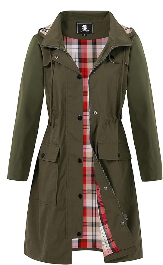 Women's Long Hooded Rain Jacket Outdoor Raincoat Windbreaker | Amazon (US)