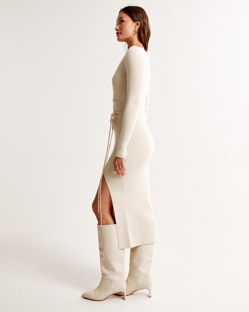 Long-Sleeve Wrap Midi Sweater Dress | Abercrombie & Fitch (US)