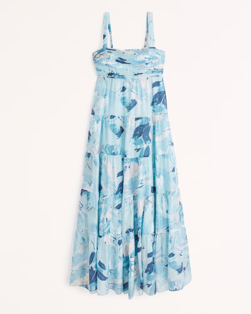 Tiered Ruched Babydoll Maxi Dress | Abercrombie & Fitch (US)