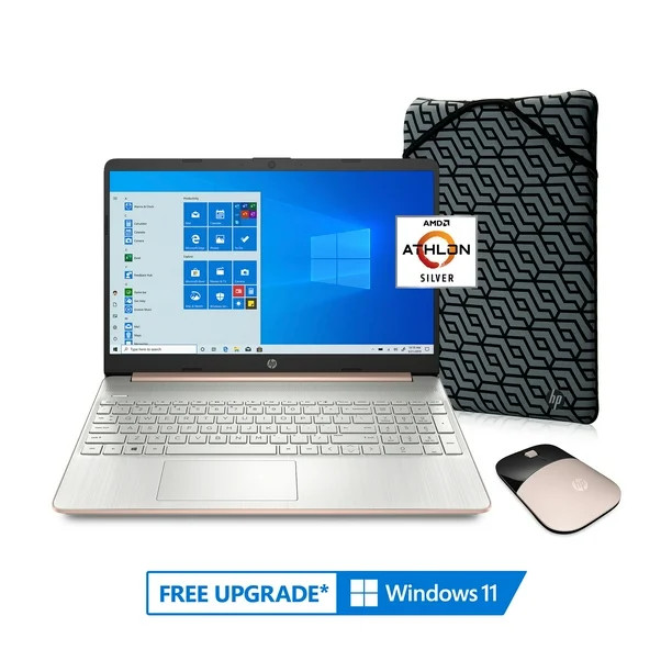 HP 15.6", Athlon N3050, 4GB RAM, 128GB SSD, Rose Gold, Wireless Mouse, Sleeve, Windows 10 Home in... | Walmart (US)