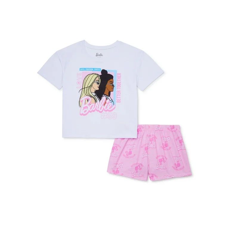 Barbie Girls Short Sleeve Tee and Shorts Pajama Set, 2-Piece, Sizes 4-12 | Walmart (US)