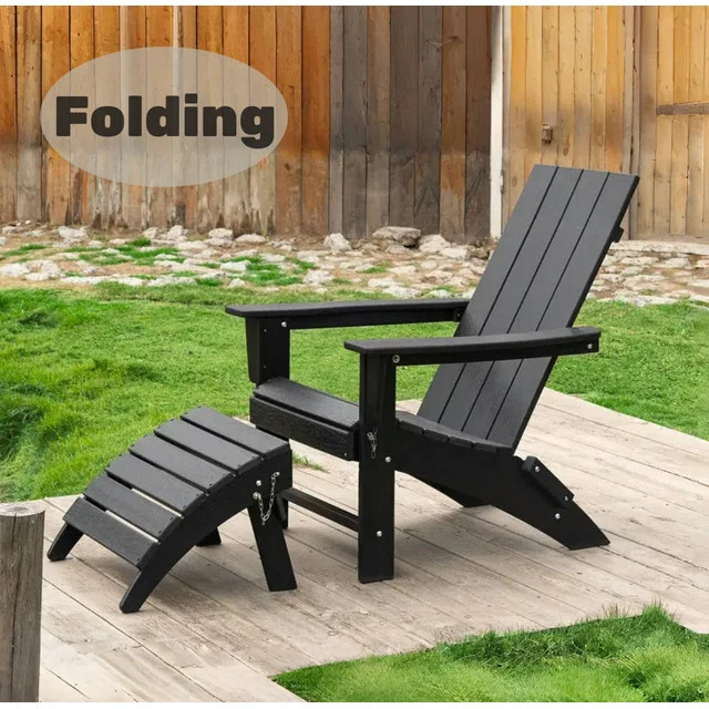 Garpans Folding Adirondack Chair with Ottoman HDPE All Weather Outdoor Foldable Adirondack Patio ... | Walmart (US)