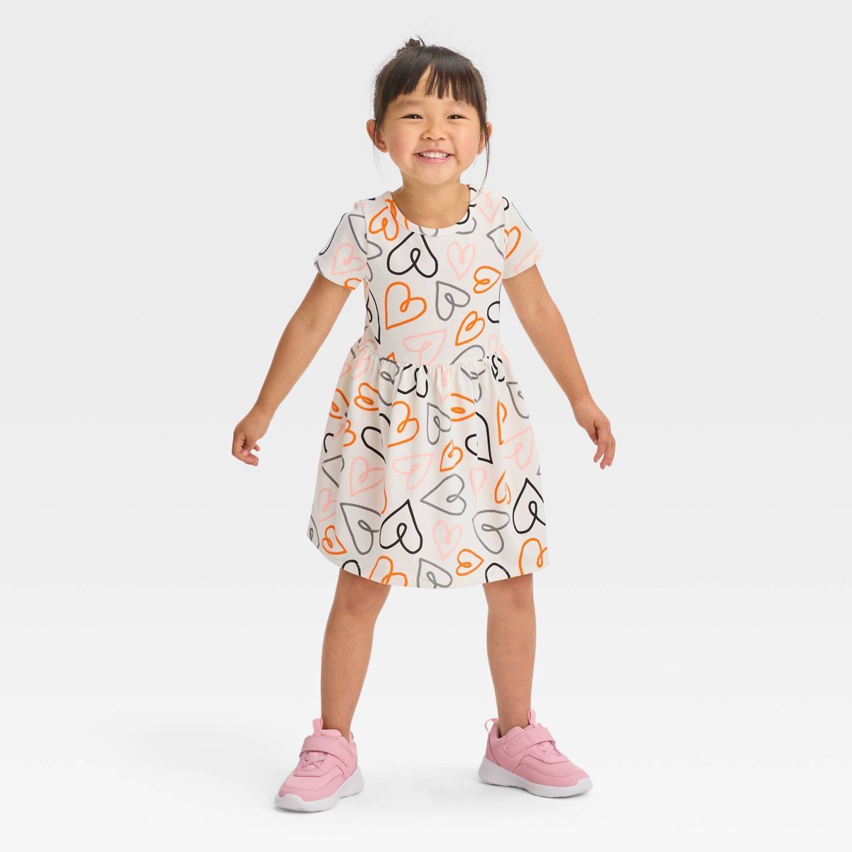 Toddler Girls' Hearts Short Sleeve Dress - Cat & Jack™ Cream | Target