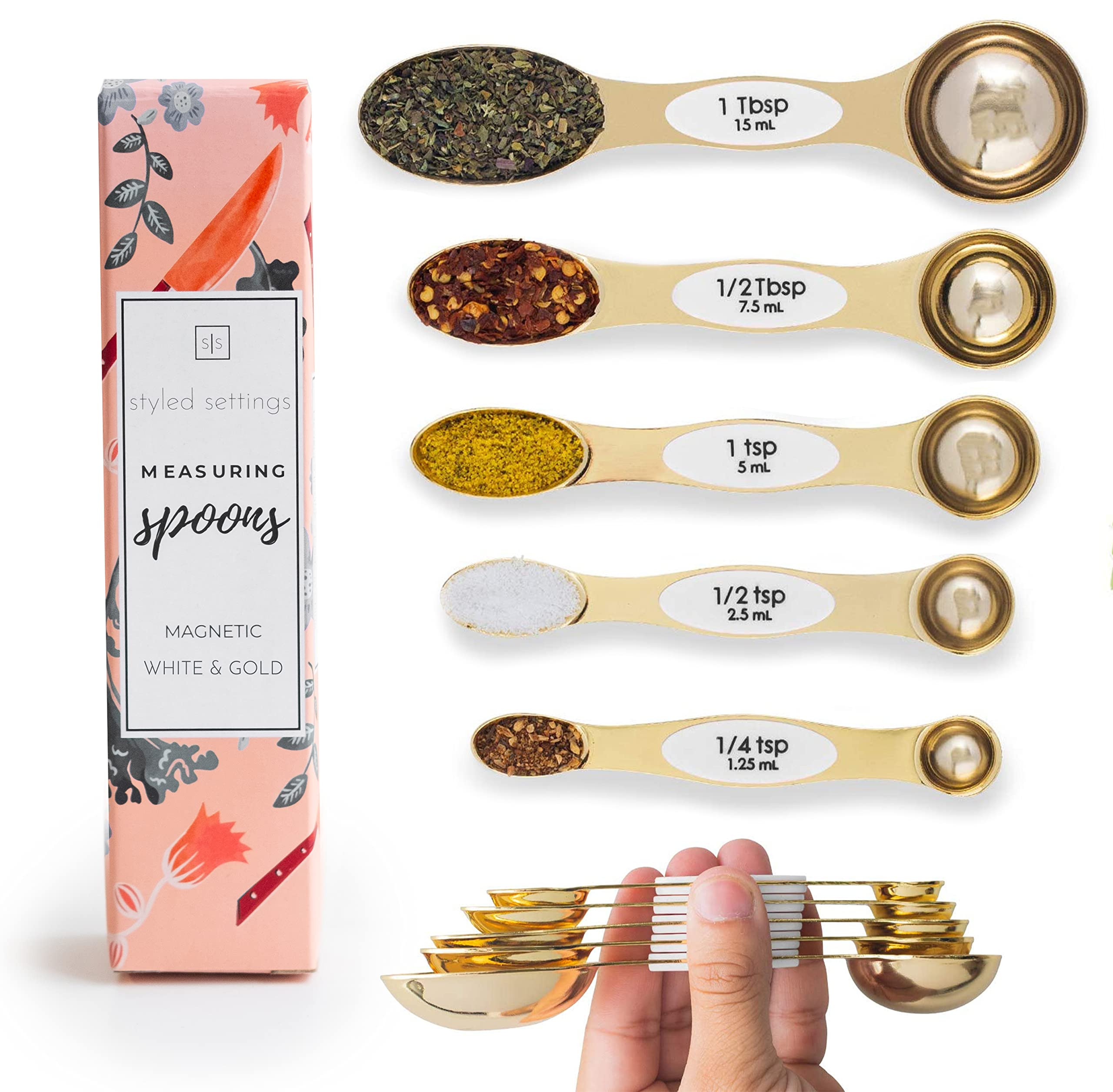 White & Gold Measuring Spoons Set, Stainless Steel Measuring Spoons -Magnetic Measuring Spoons Set-  | Amazon (US)