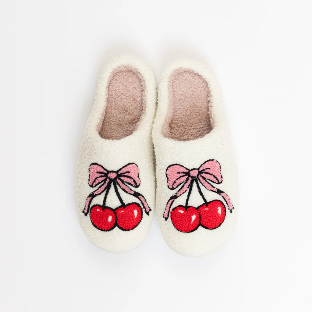 Printed Sherpa Slipper | Cherries | Krush Clothing Limited
