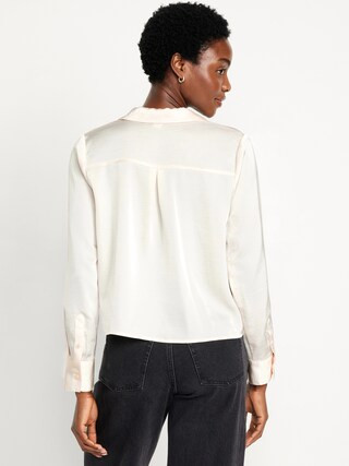 Satin Cropped Button-Down Shirt | Old Navy (US)