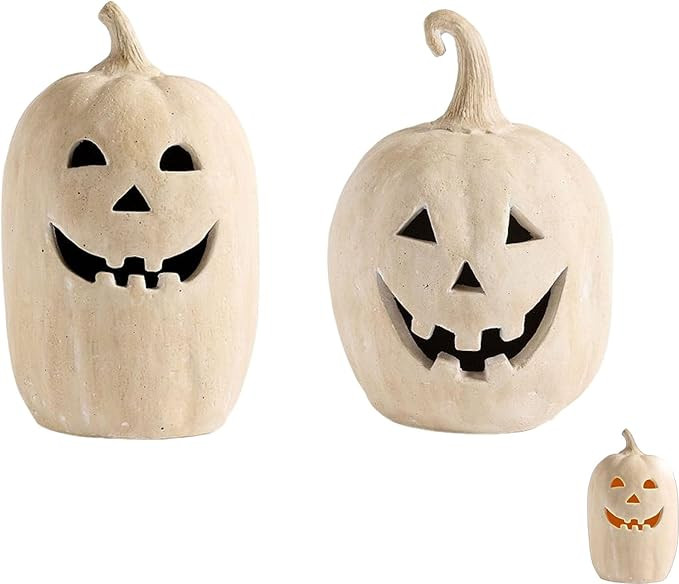 Pumpkin Decor Fall Halloween Decorations - Hand-Painted Terracotta Glowing Pumpkins For Porch Tab... | Amazon (US)