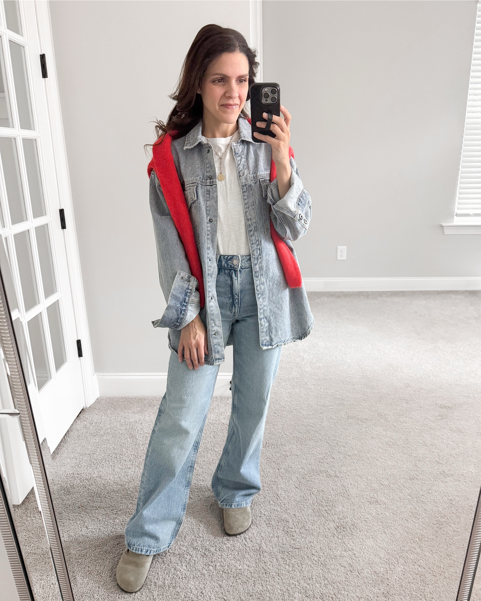 What I wore | March Monthly planner look: I used today’s planner look for inspo! 

Denim Shacket: Pistola, XS 
Tee: Madewell, XS
Denim: Dynamite, 25 short 
Red Cardigan: Sézane, XS
Birkenstocks: tts 

#springoutfit #ootd #whatiwore #closetbasics #styleguide #springskirt #easyoutfit

#LTKStyleTip