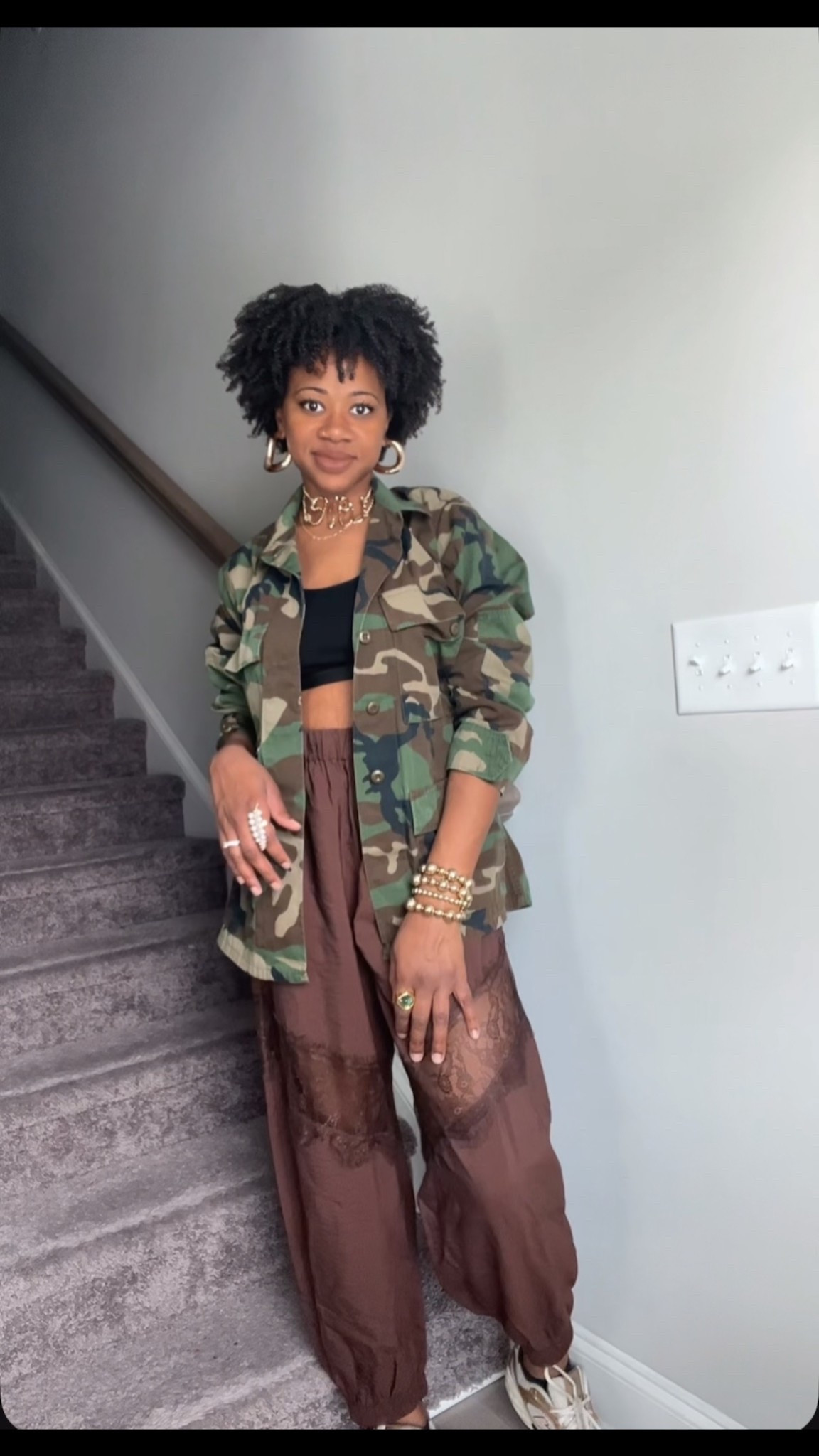 Camo jacket with brown lace harem pant and New Balance 530 sneakers in metallic bronze #falloutfitinspo

#LTKFindsUnder100 #LTKFindsUnder50 #LTKStyleTip