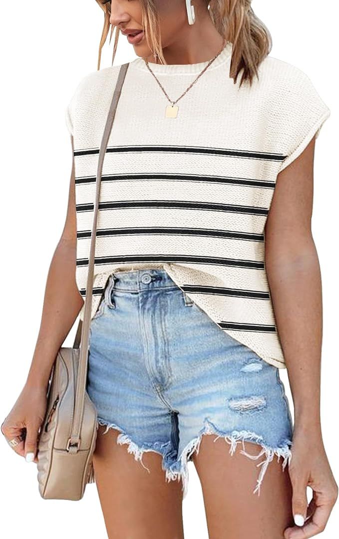 Cap Sleeve Summer Tops Waffle Knit Sweater Shirts for Women Basic Tank Tops | Amazon (US)