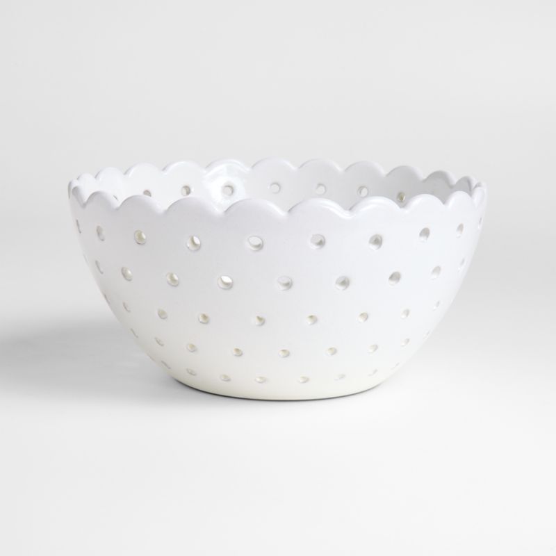 Large White Scallop Eyelet Stoneware Colander by Laura Kim | Crate & Barrel | Crate & Barrel