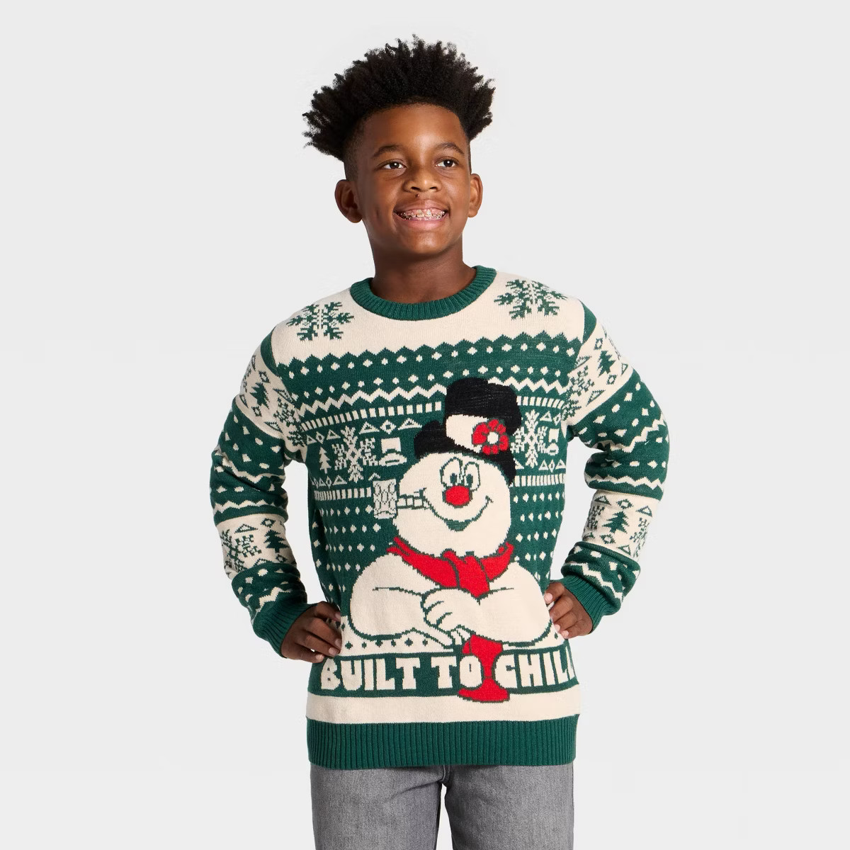 Boys' Frosty the Snowman 'Built to Chill' Holiday Knit Sweater - Green S | Target