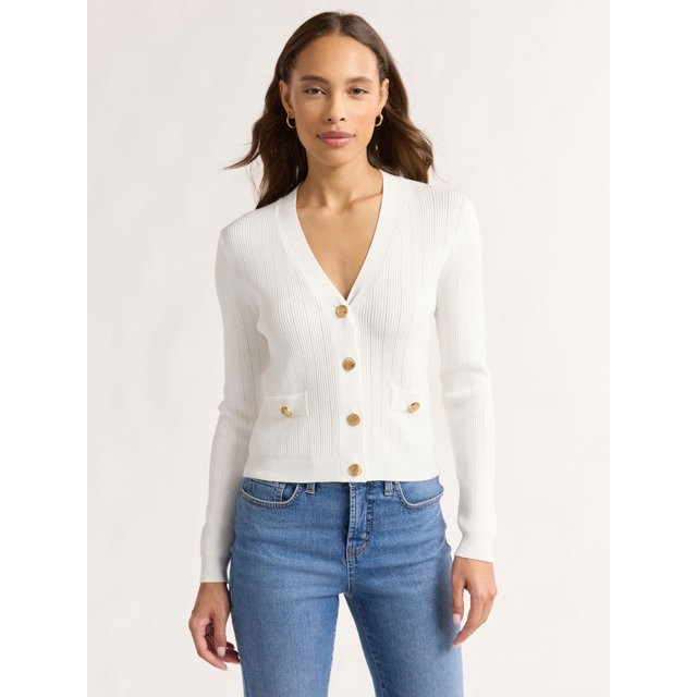 Sofia Jeans Women's and Women's Plus Ribbed Button Cardigan, Lightweight, Size XS-4X - Walmart.co... | Walmart (US)