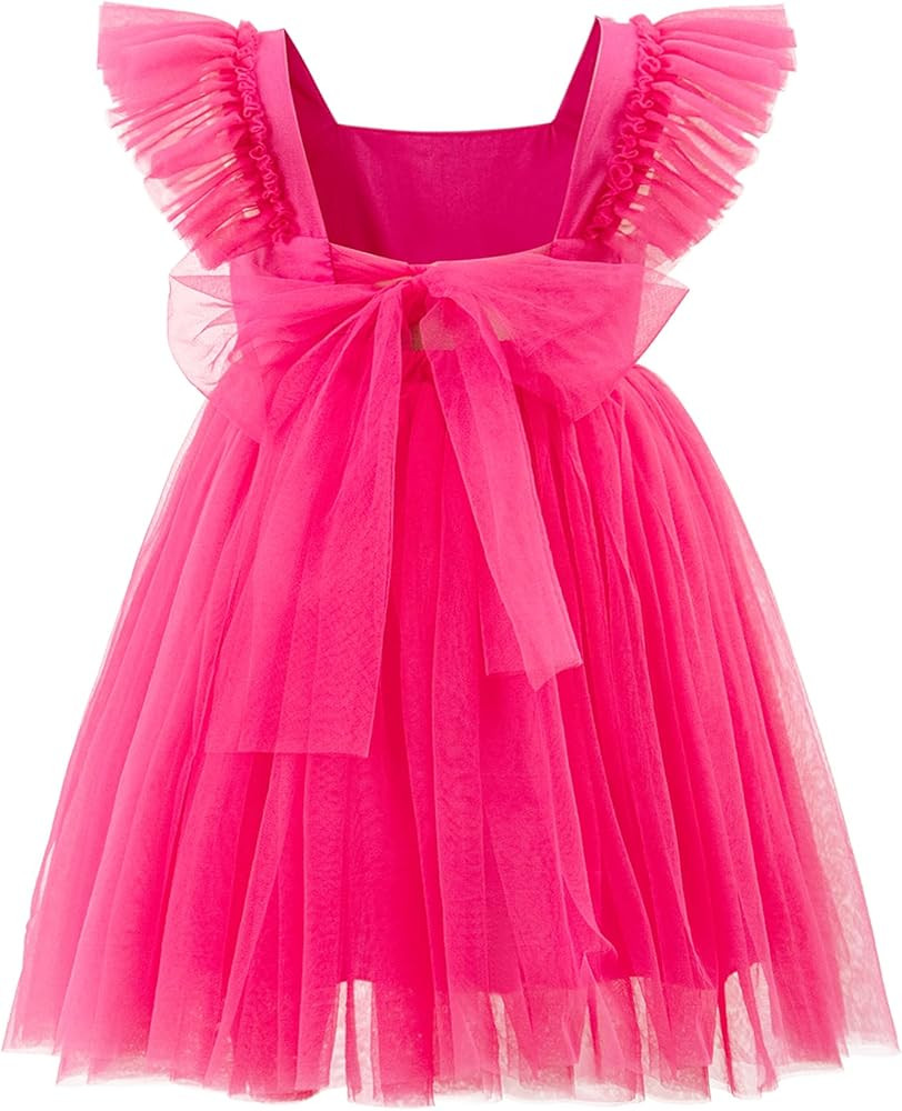 Tutu.kk Toddler Girls Vintage Party Dress Ruffled Sleeve A-Line Tulle Flower Girl Dresses for Wed... | Amazon (US)