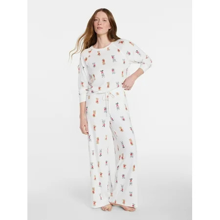 Joyspun Women s Cozy Lounge Collection Hacci Long Sleeve Top and Pants Pajama Set 2-Piece Sizes XS-3X | Walmart (US)