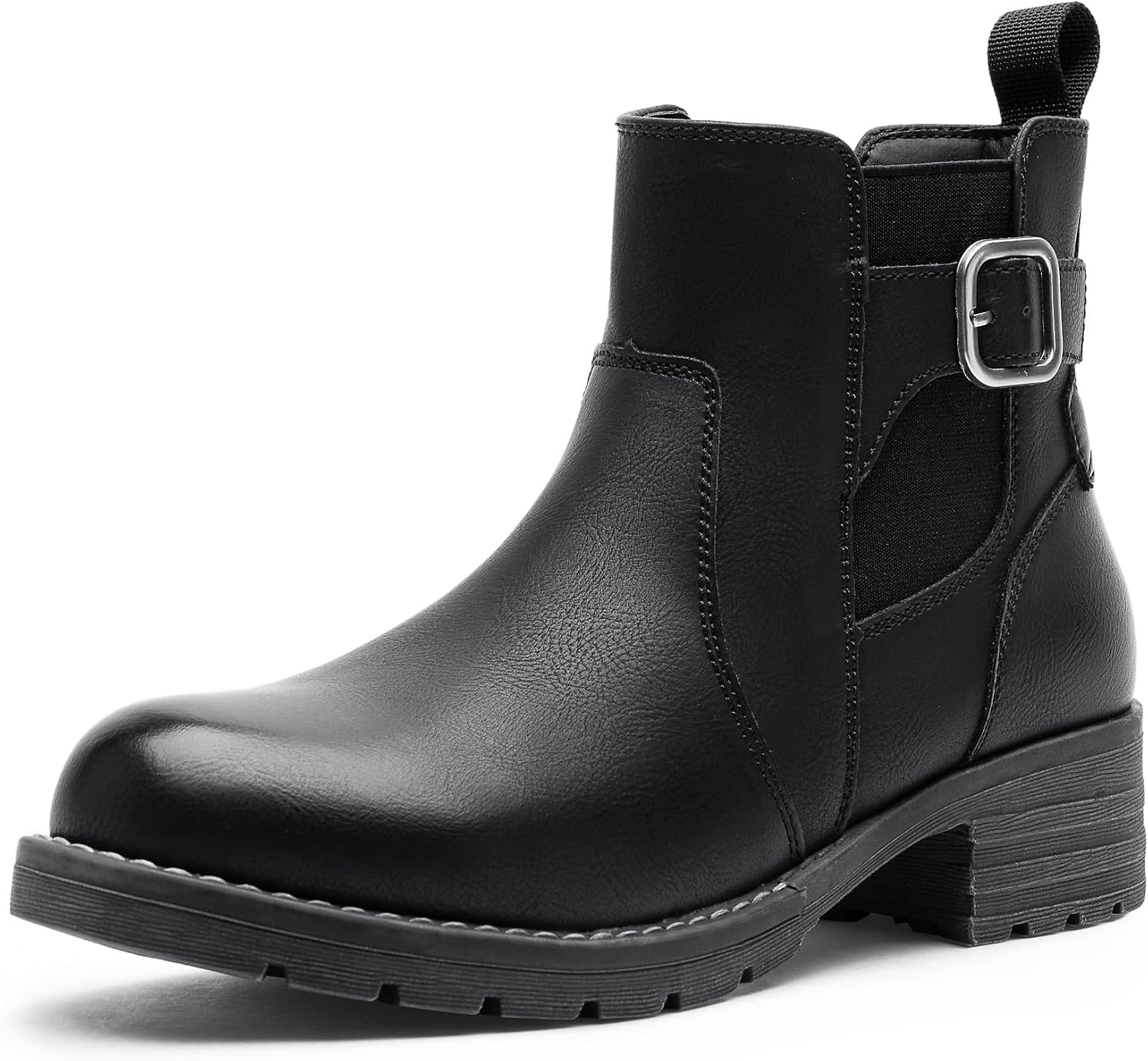 Women's Chelsea Low Heel Ankle Boots Pull On Booties with Buckle | Amazon (US)