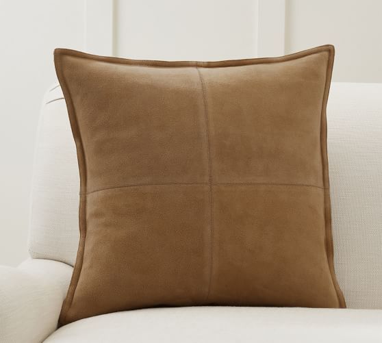 Pieced Suede Pillow Cover, 20 x 20", Camel | Pottery Barn (US)