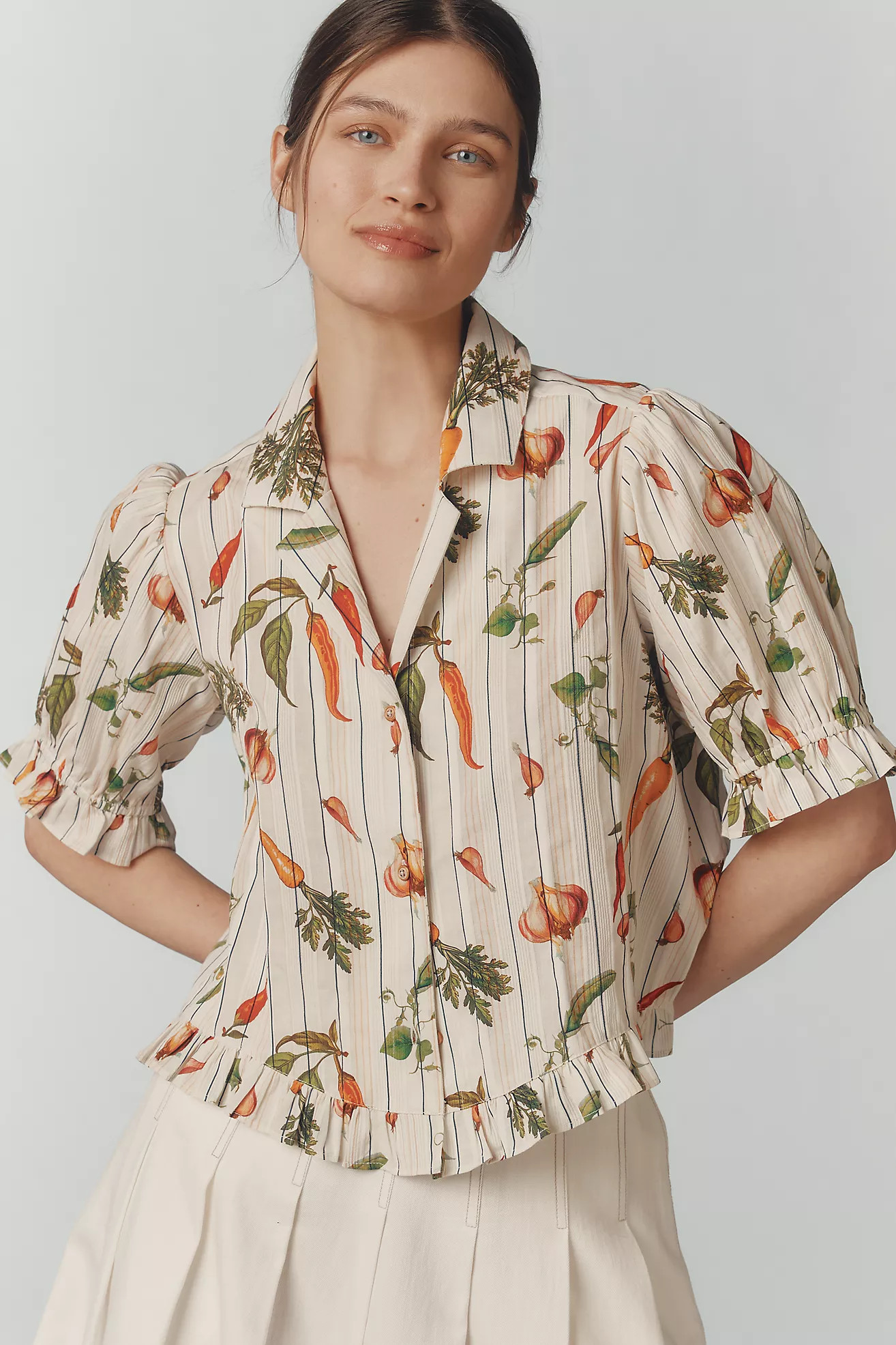Maeve Short-Sleeve Femme Collared Blouse | Anthropologie (US)