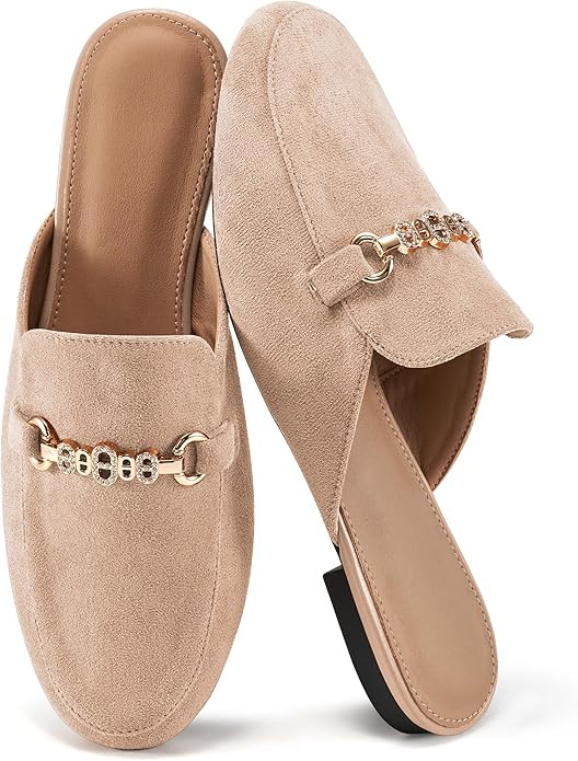 Womens Mules Buckle Flats: Classic Suede Slip On Shoes Dressy Closed Toe Backless Slides Loafers ... | Amazon (US)
