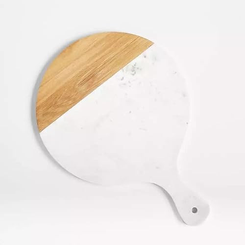 Artisan Marble and Wood Cutting Board with Handle – Perfect for Kitchen Prep, Serving, and Easy Cleaning – Round White and Brown Design. | Amazon (US)