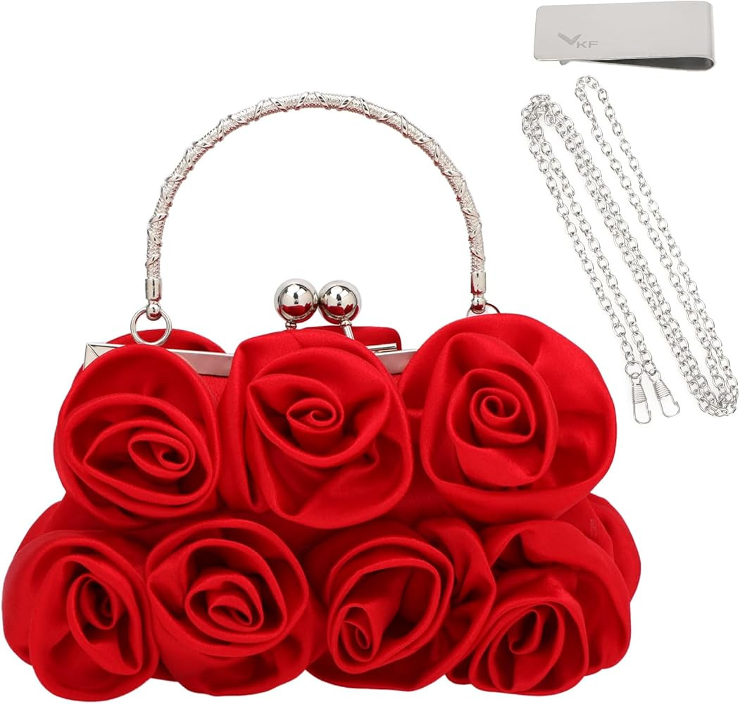 kilofly Missy K 7 Roses Clutch Purse, Satin, with Detachable Strap Money Clip | Amazon (US)