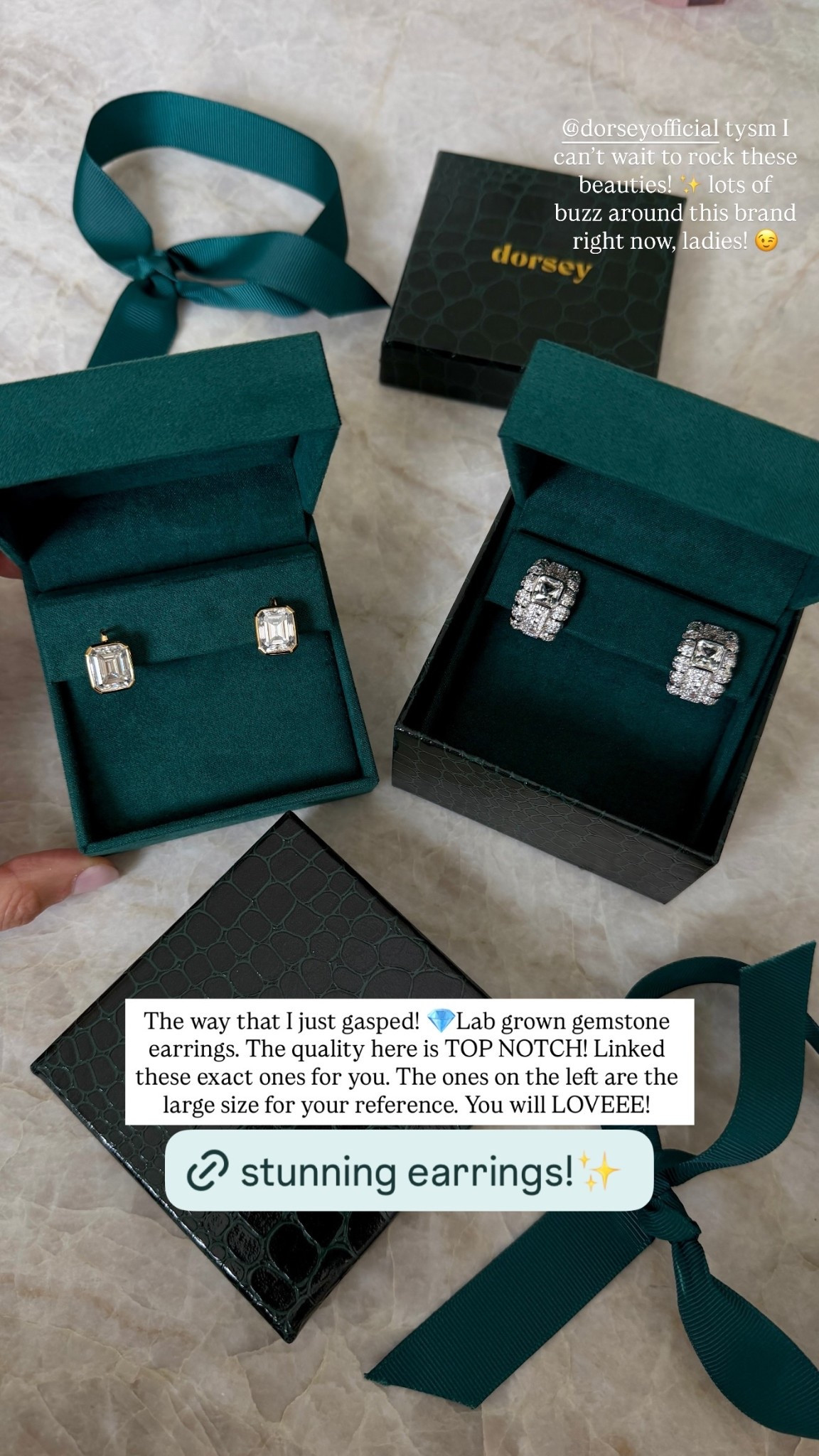 The way that I just gasped! 💎Lab grown gemstone earrings. The quality here is TOP NOTCH! Linked these exact ones for you. The ones on the left are the large size for your reference. You will LOVEEE! @dorseyofficial tysm I can’t wait to rock these beauties! ✨ lots of buzz around this brand right now, ladies! 😉