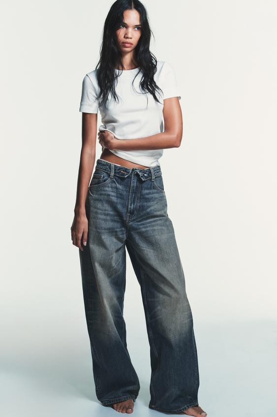 TRF FOLDED WAIST MID-WAIST JEANS | Zara UK