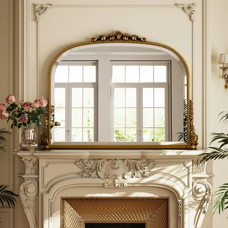 BEAUTYPEAK 36"x 27" Arched Vanity Mirror Vintage Decor Mirror Wall Mounted, Antique Gold | Walmart (US)